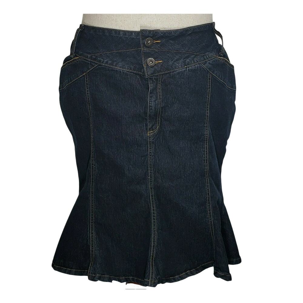 Just Blu Vintage Trumpet Denim Skirt 22  Dark Wash Mermaid Western Flounce Hem